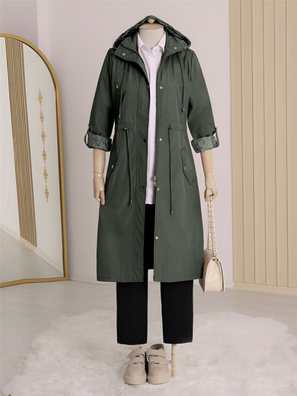 Lined Trench Coat -Khaki-148-2129-R05