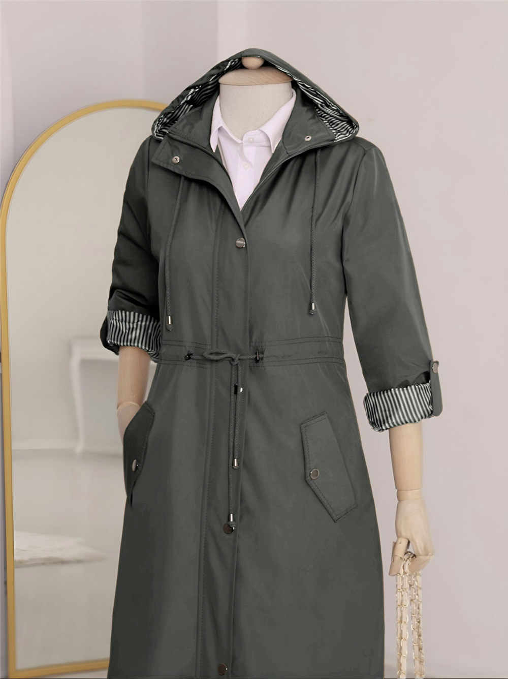 Lined Trench Coat -Khaki-148-2129-R05