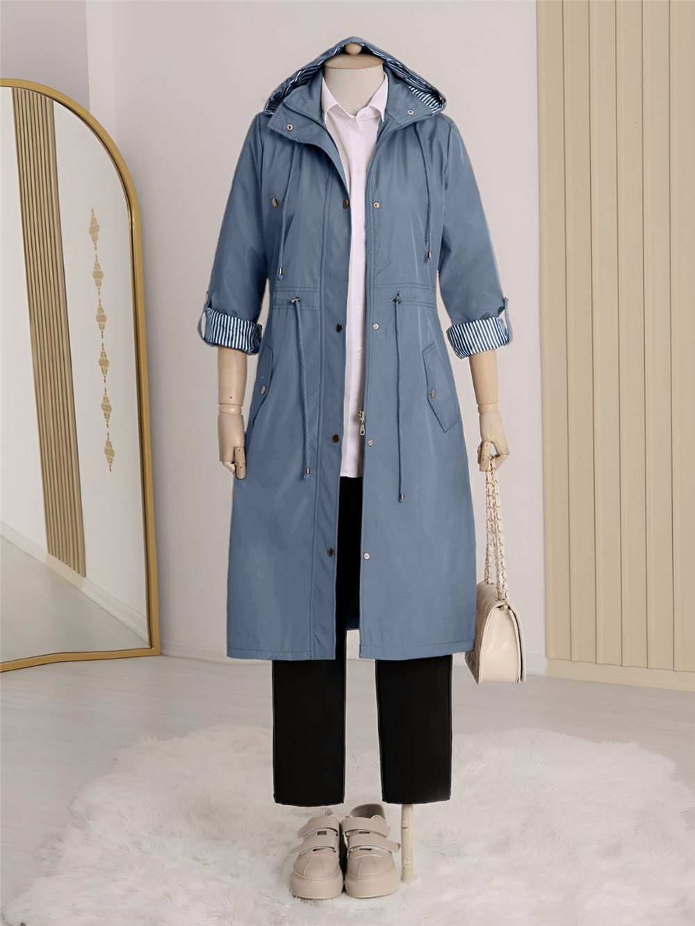 Lined Trench Coat - Indigo-148-2129-R21