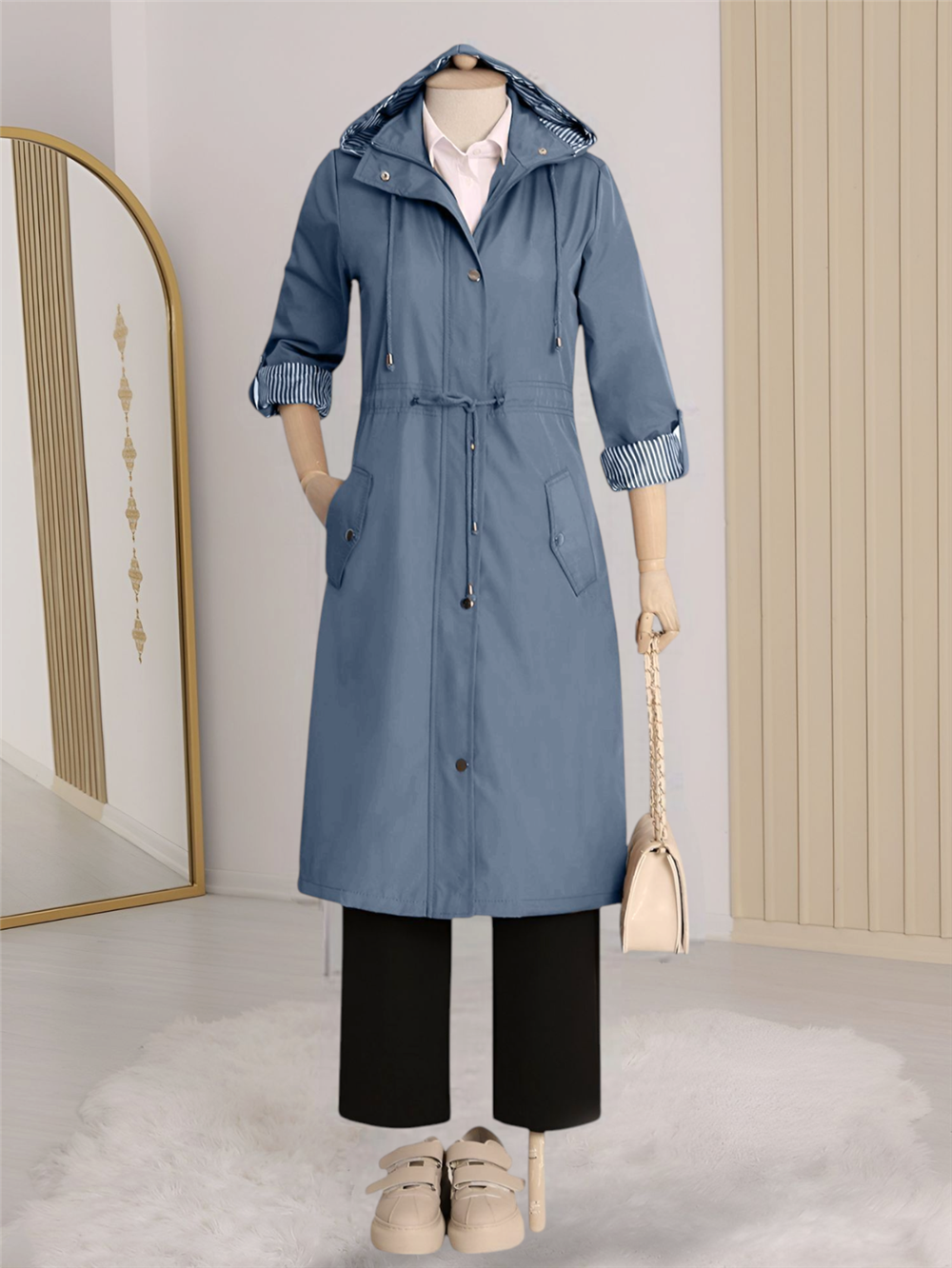 Lined Trench Coat - Indigo-148-2129-R21