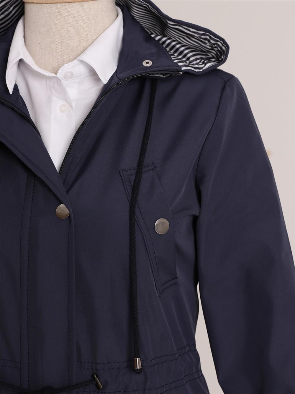 Lined Trench Coat -Navy Blue-148-2181-R03