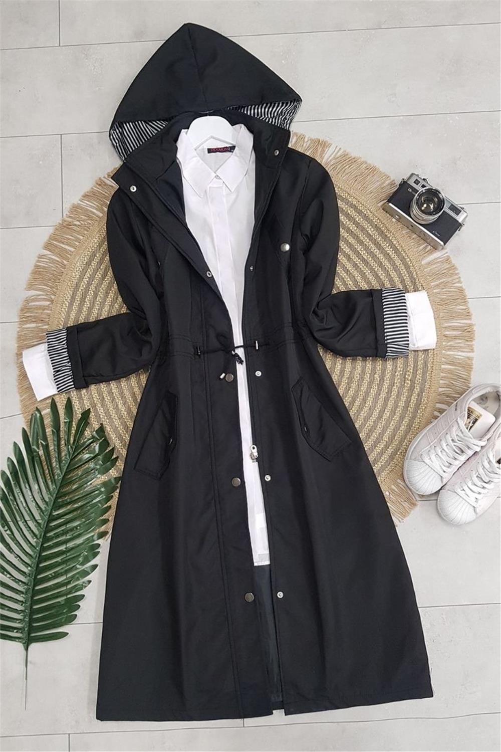 Lined Trench Coat -Black-148-2181-R01