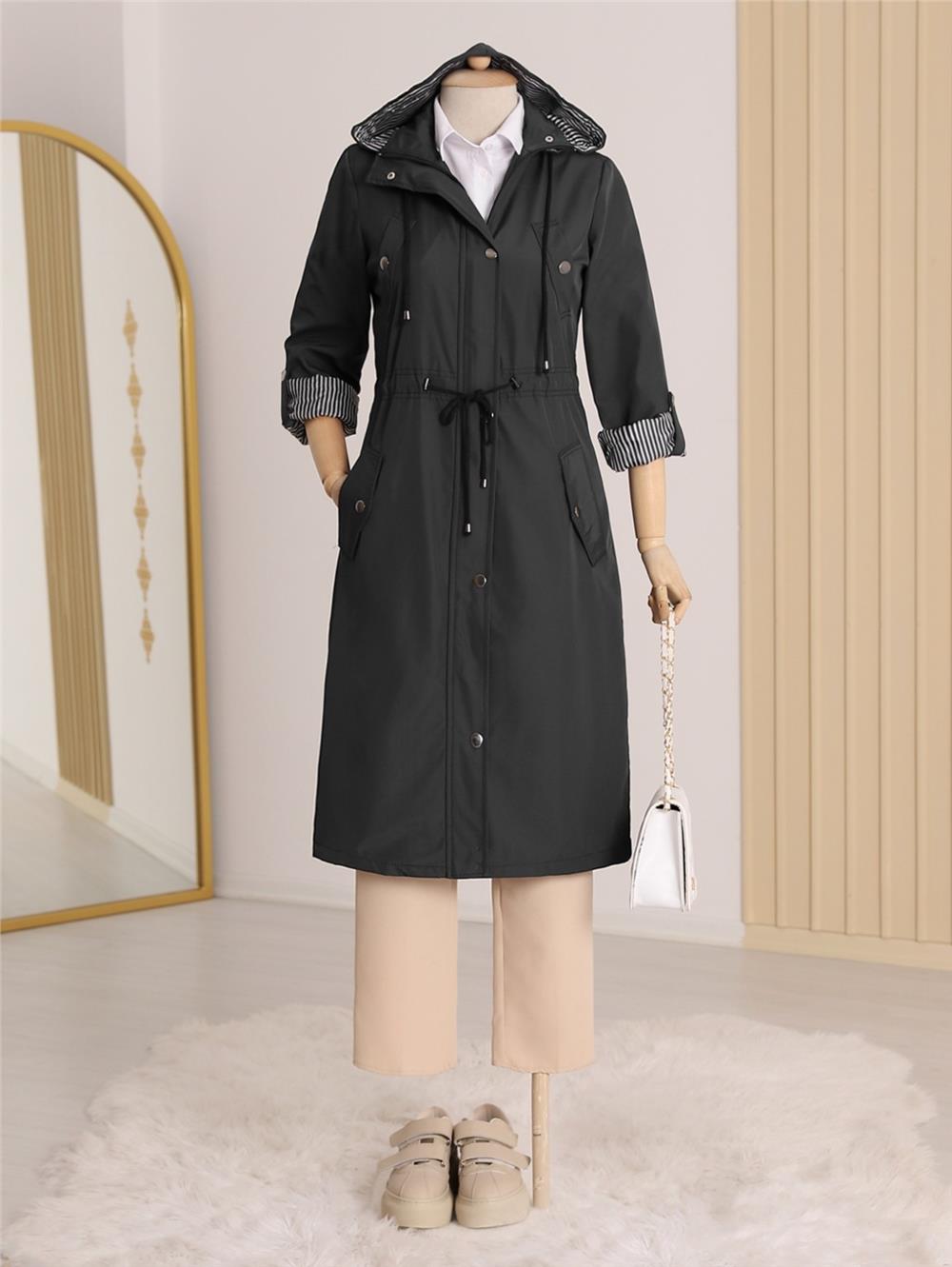 Lined Trench Coat -Black-148-2181-R01