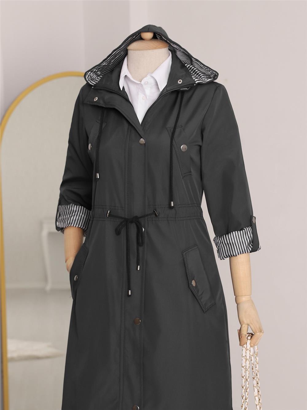 Lined Trench Coat -Black-148-2181-R01