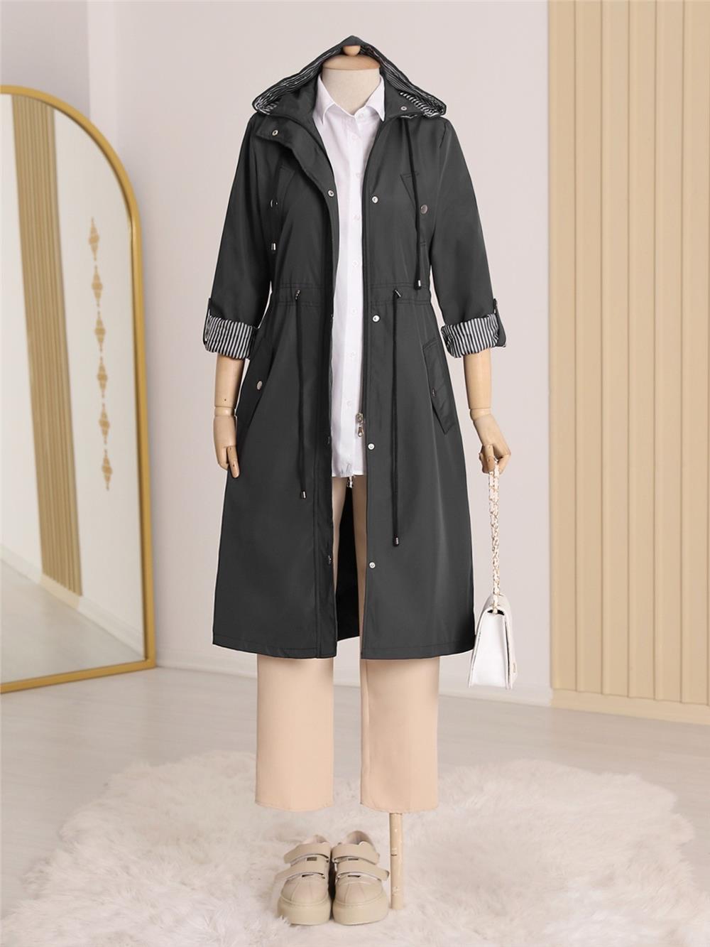 Lined Trench Coat -Black-148-2181-R01