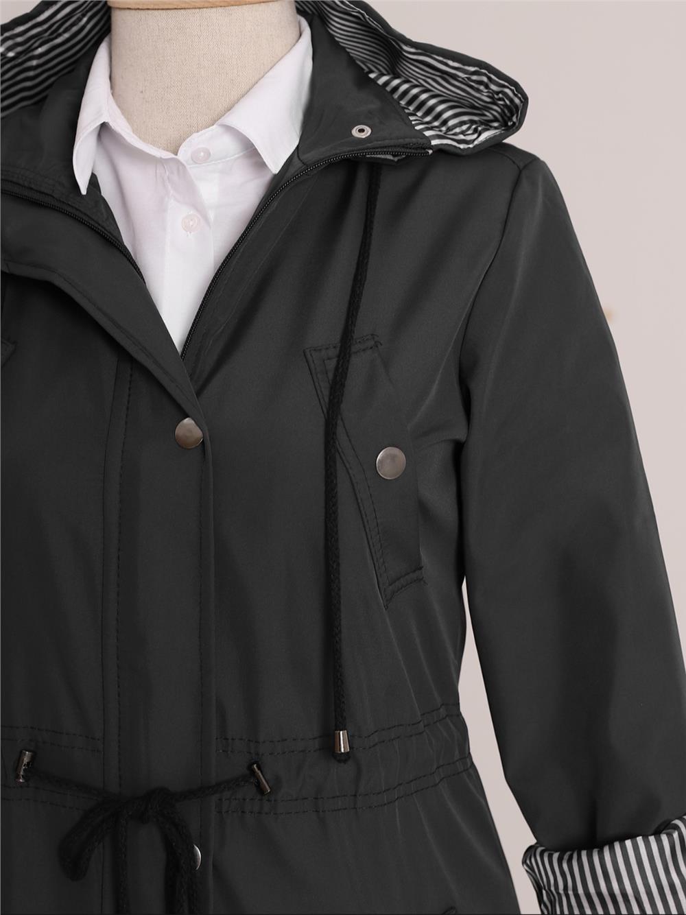 Lined Trench Coat -Black-148-2181-R01