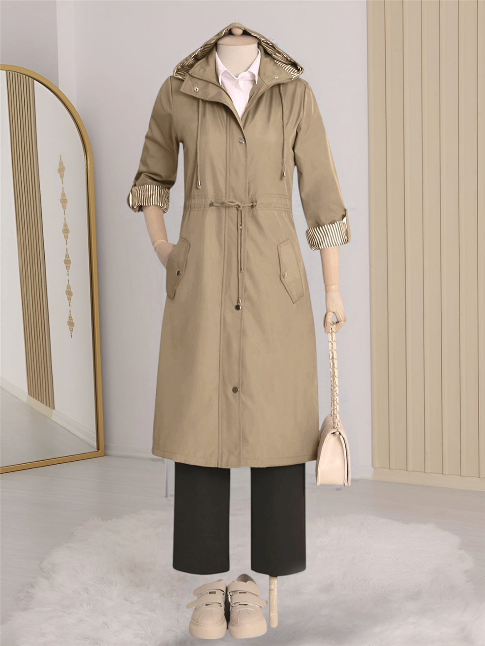 Lined Trench Coat -Mink Color-148-2129-R23
