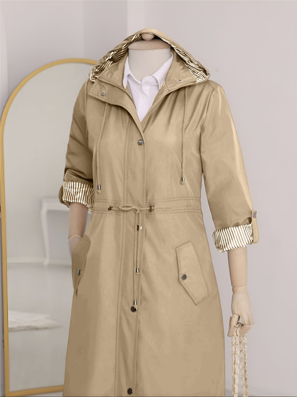 Lined Trench Coat -Mink Color-148-2129-R23