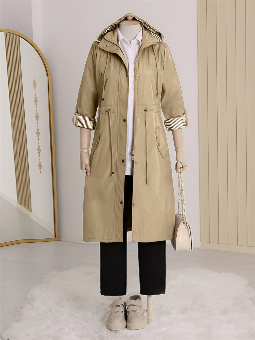 Lined Trench Coat -Mink Color-148-2129-R23