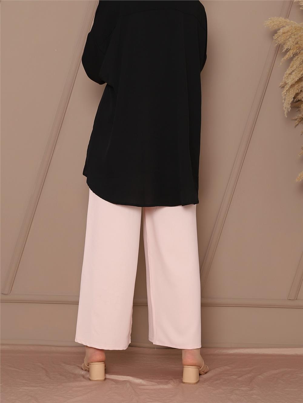 Lace Detailed Wide Leg Elastic Waist Trousers -Salmon-326-0799-R13