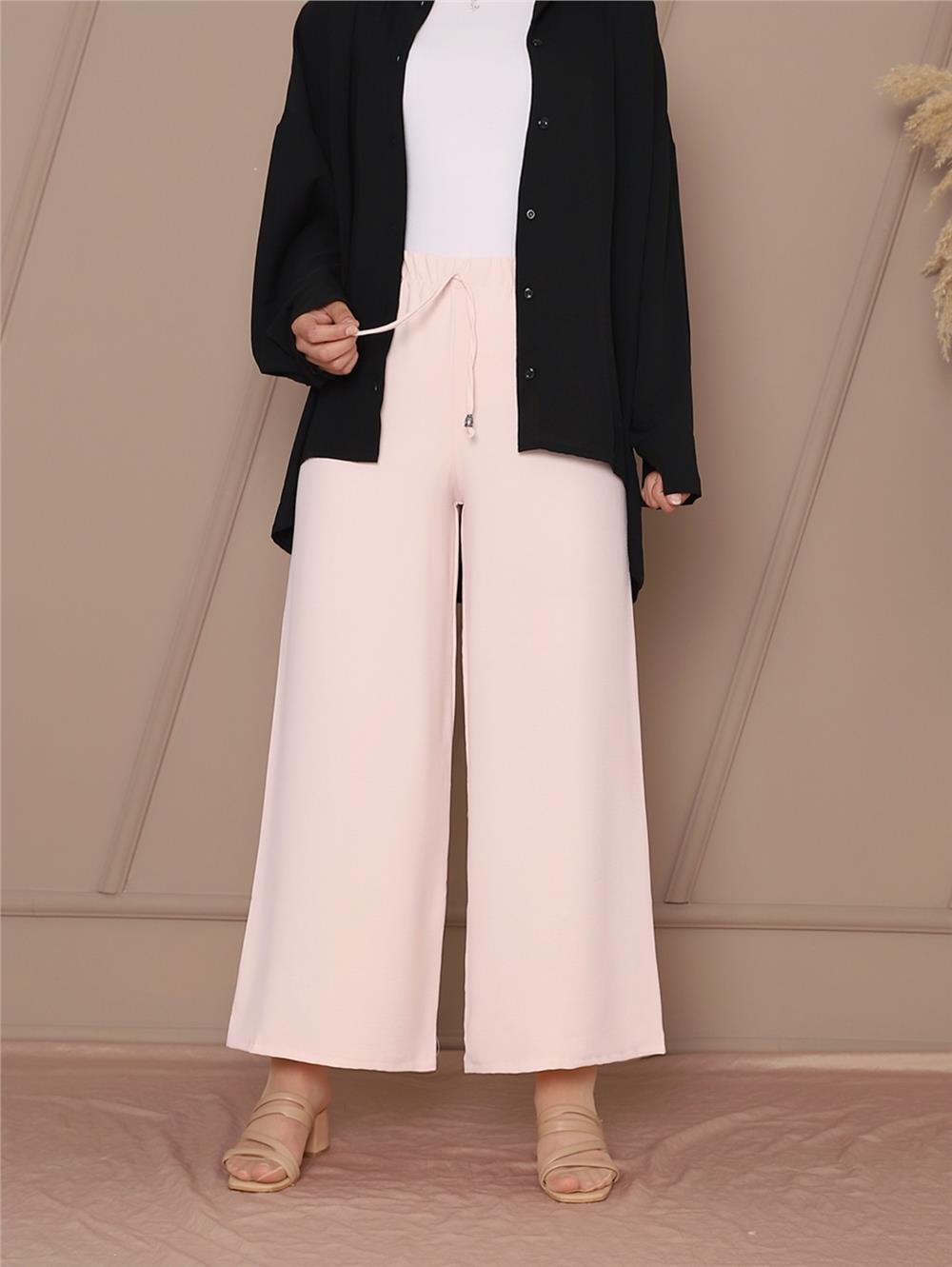 Lace Detailed Wide Leg Elastic Waist Trousers -Salmon-326-0799-R13