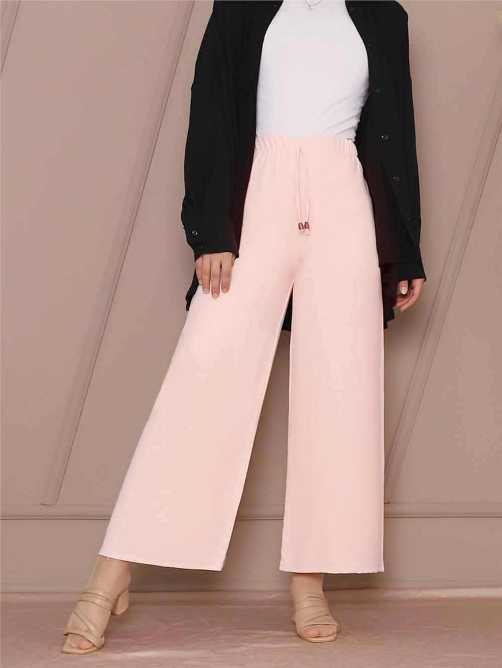 Lace Detailed Wide Leg Elastic Waist Trousers -Salmon-326-0799-R13