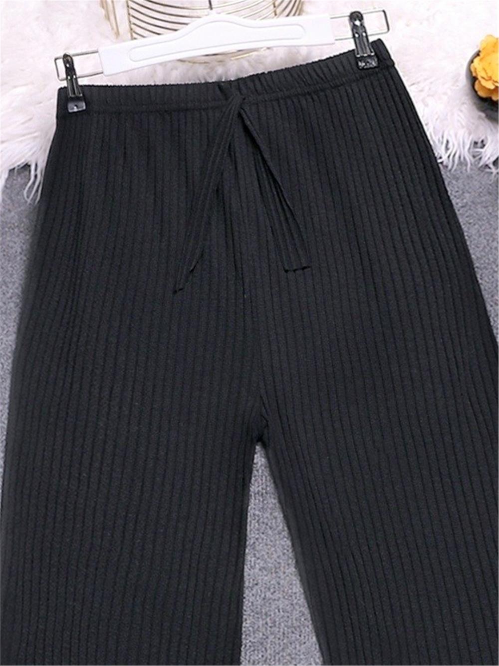 Lace Detail Loose Ribbed Trousers -Black-136-10019-R01