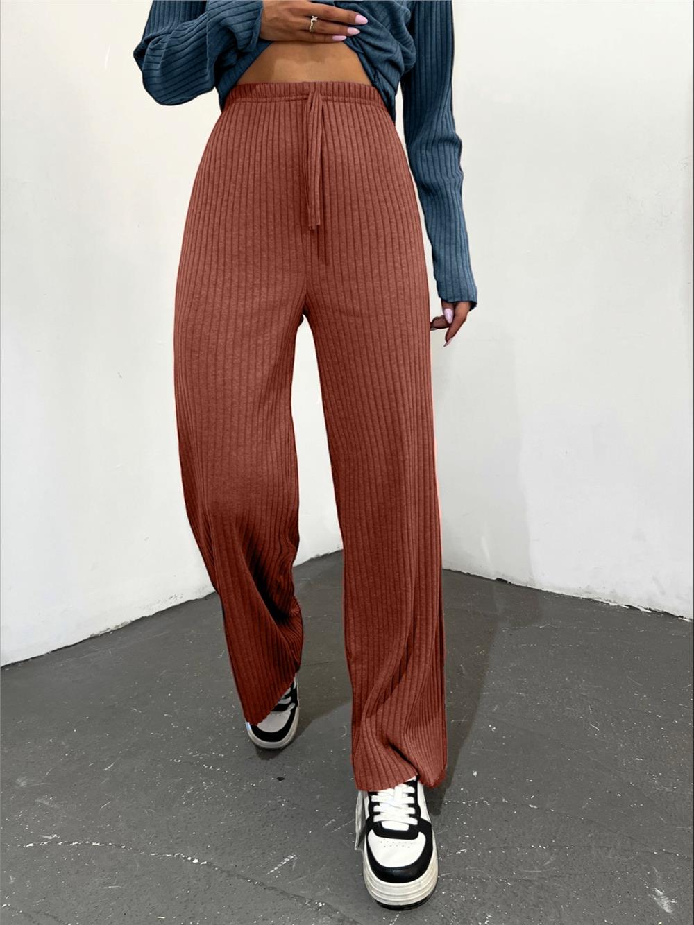 Casual Corduroy Trousers with Lacing Detail - Tile-136-10019-R30