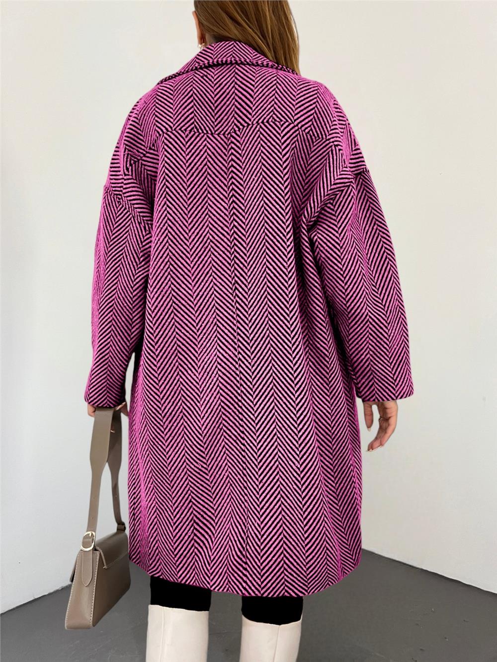 Herringbone Pattern Pocket Stamped Cape - Fuchsia-317-2306-R14