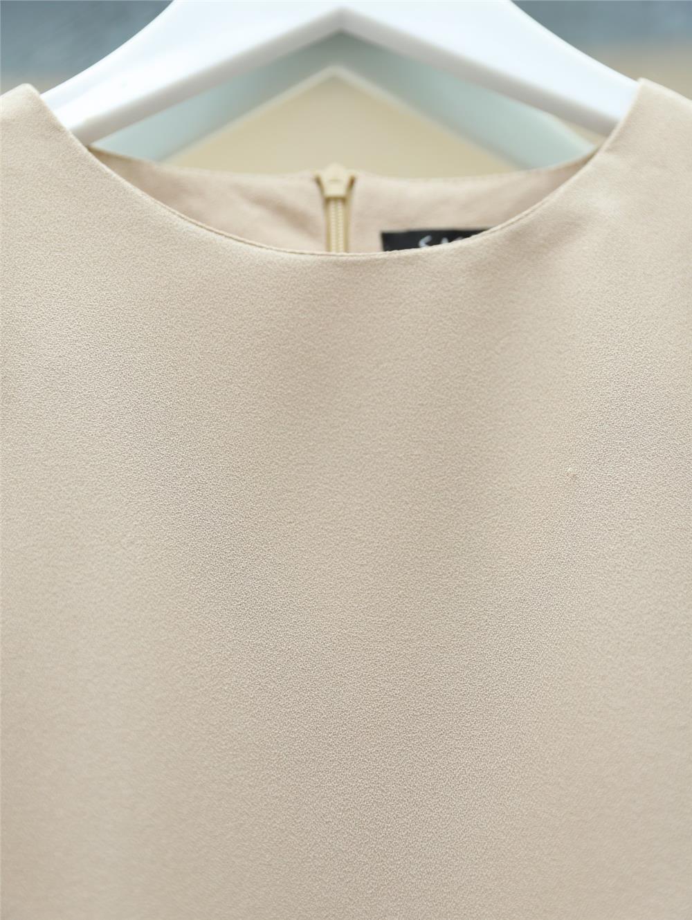 Balloon Sleeve Crepe Blouse Skirt Set -Beige-253-12899-R56