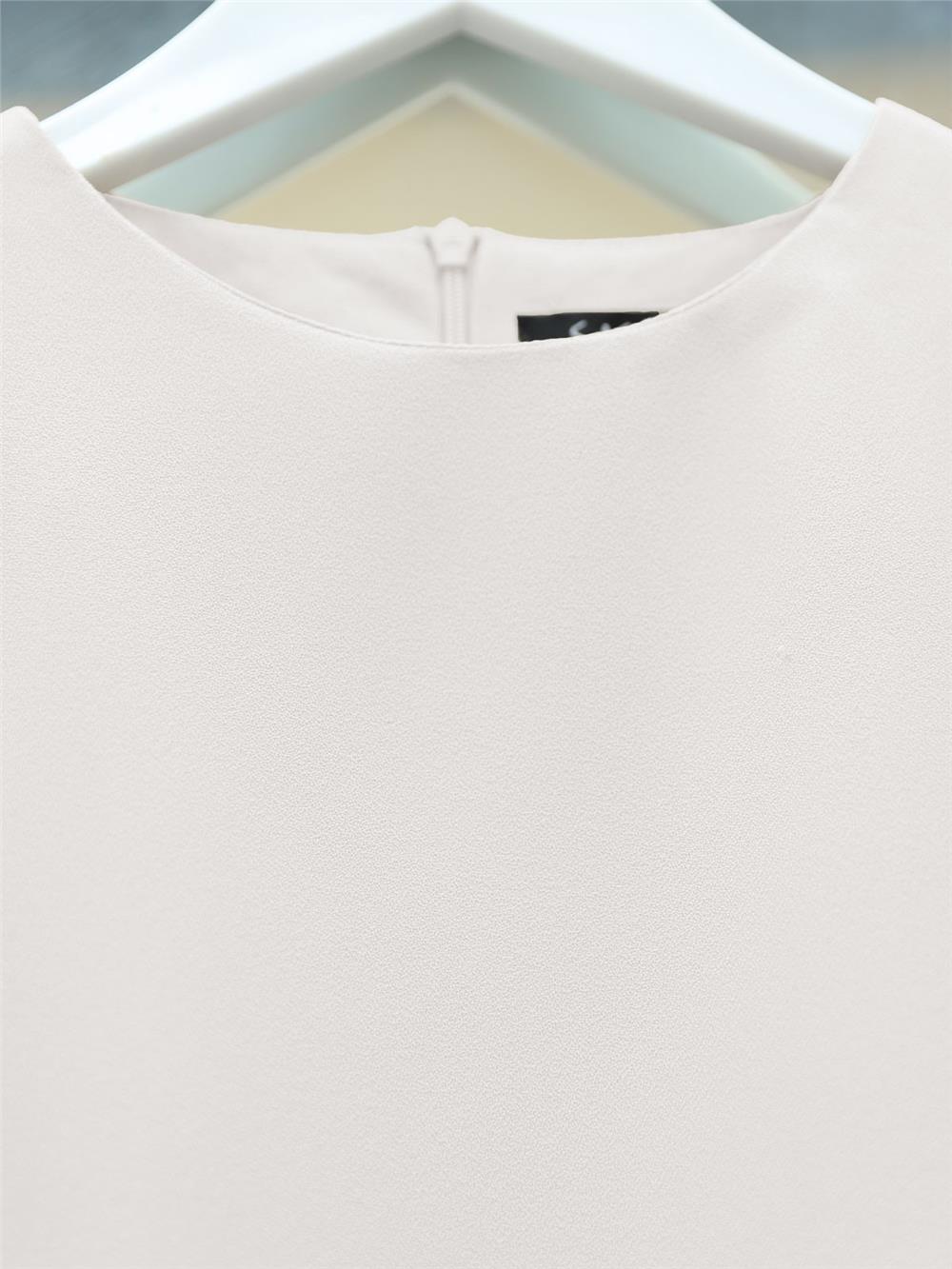 Balloon Sleeve Crepe Blouse Skirt Set -White-253-12899-R02