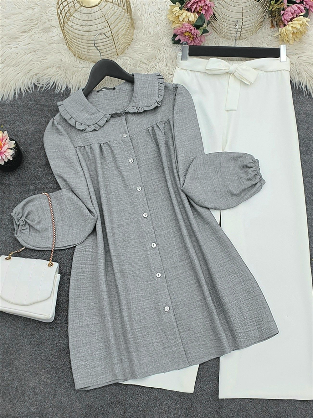 Baby Collar Buttoned Tunic - Gray-349-4036-R11