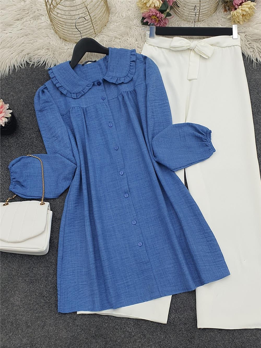 Baby Collar Buttoned Tunic - Indigo-349-4036-R21