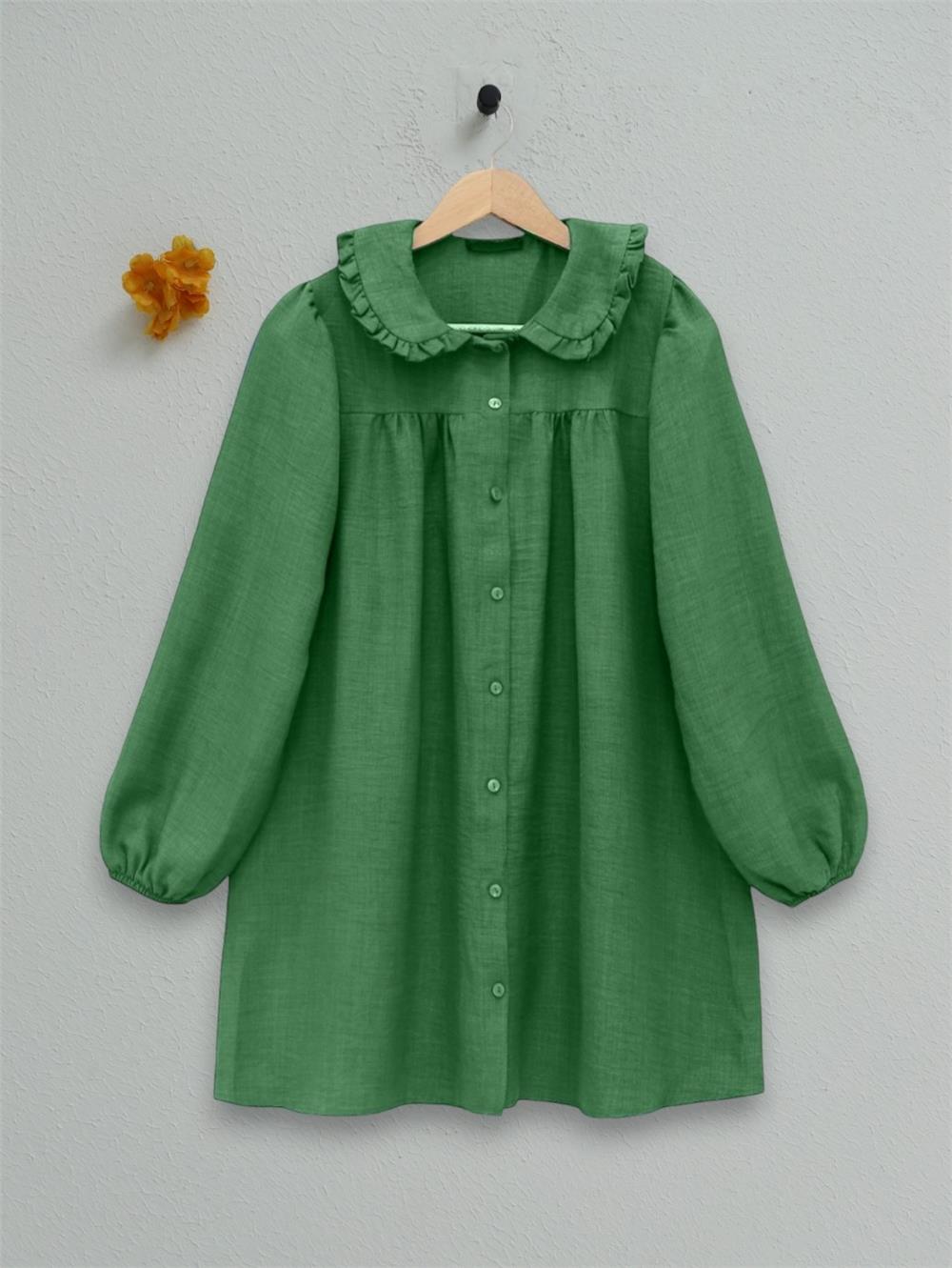 Baby Collar Buttoned Tunic -Green-349-4036-R35