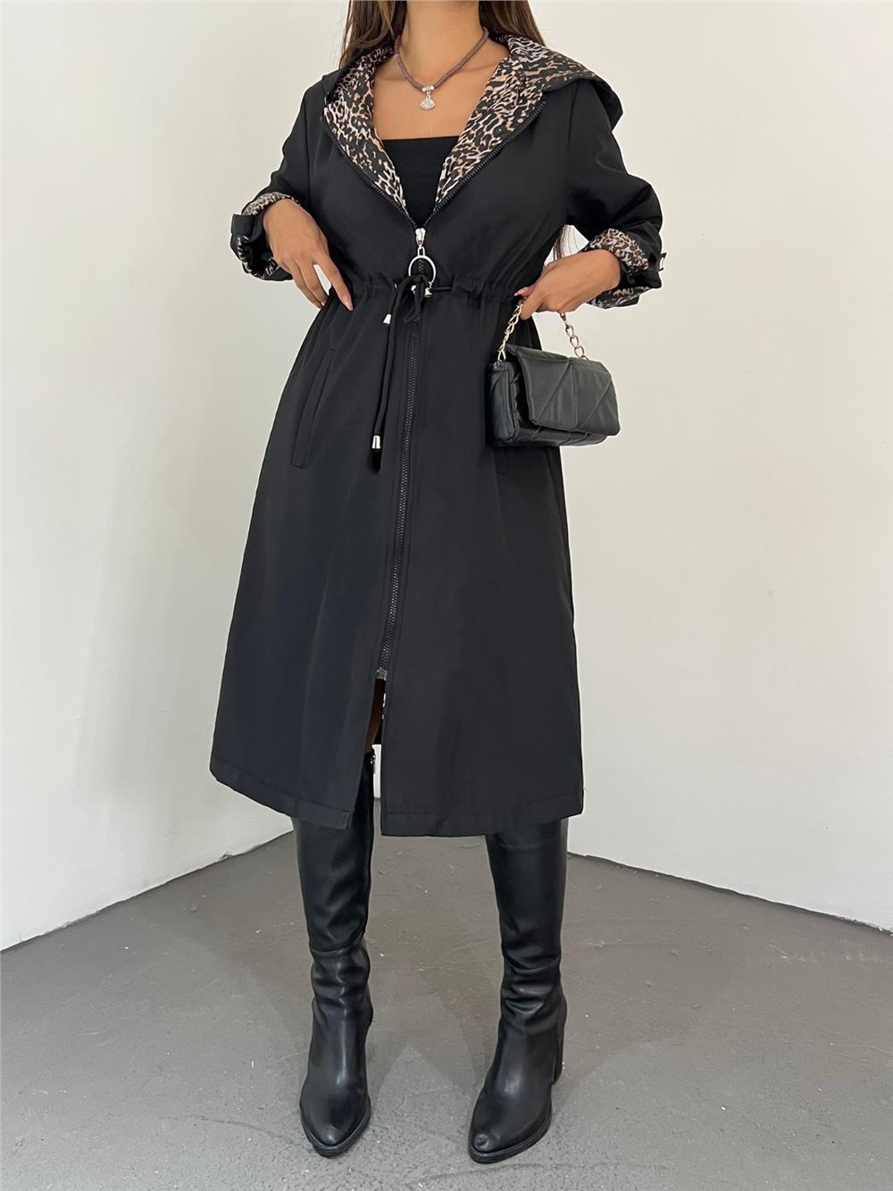 Quilted Lined Hooded Trench Coat -Color-138-9091-R38