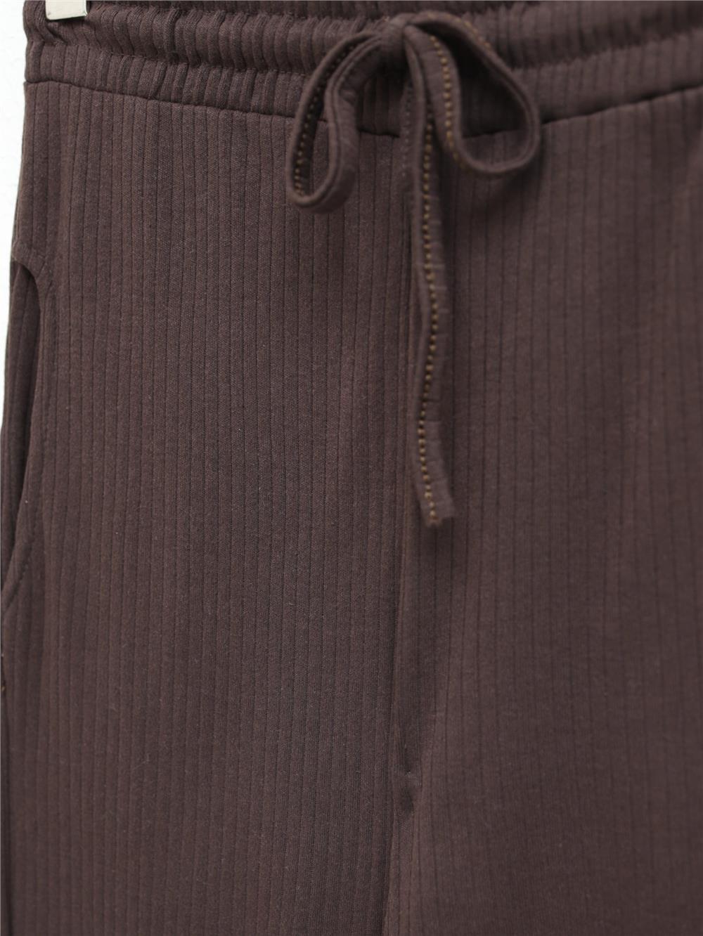 Waist Lace-Up Pocket Viscose Trousers - Brown-349-3011-R15
