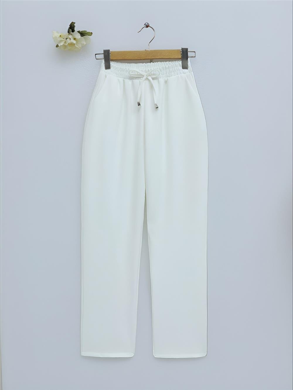Tie Waist Skinny Leg Trousers -White-400-1157-R02