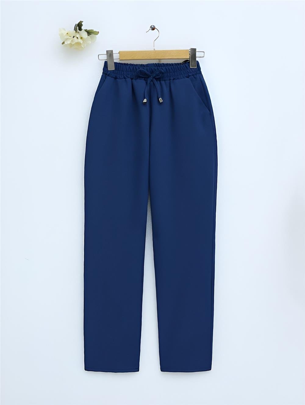 Slim Leg Trousers with Waist Tie - Petrol-400-1157-R29