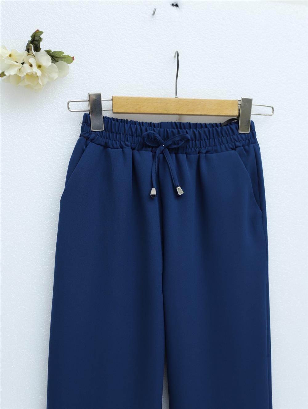 Slim Leg Trousers with Waist Tie - Petrol-400-1157-R29
