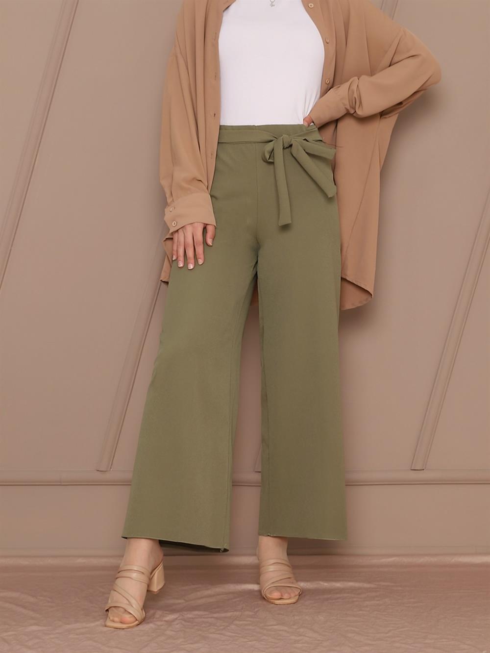 Beli Bağcıklı Double Bol Paça Pantolon    -Kamuflaj