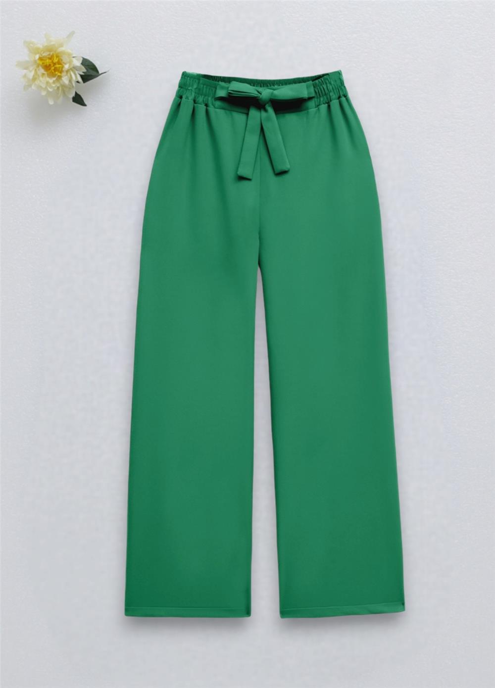 Tie Waist Double Wide Leg Trousers -Spring Green-286-0760-R66