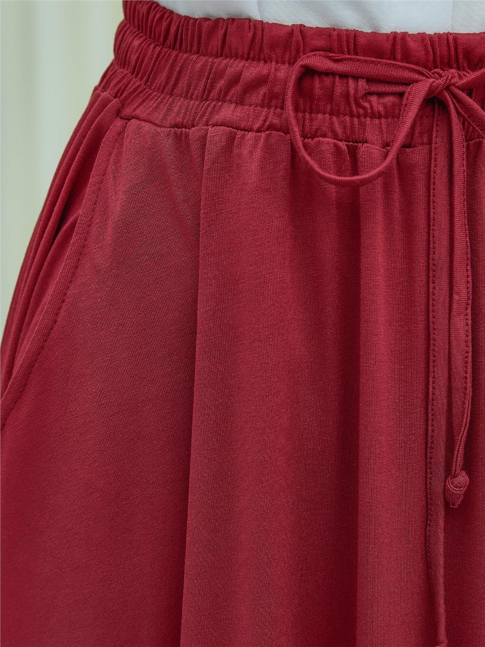 Beli Bağcıklı Lastikli Cepli Penye Etek  -Bordo-253-13068-R04