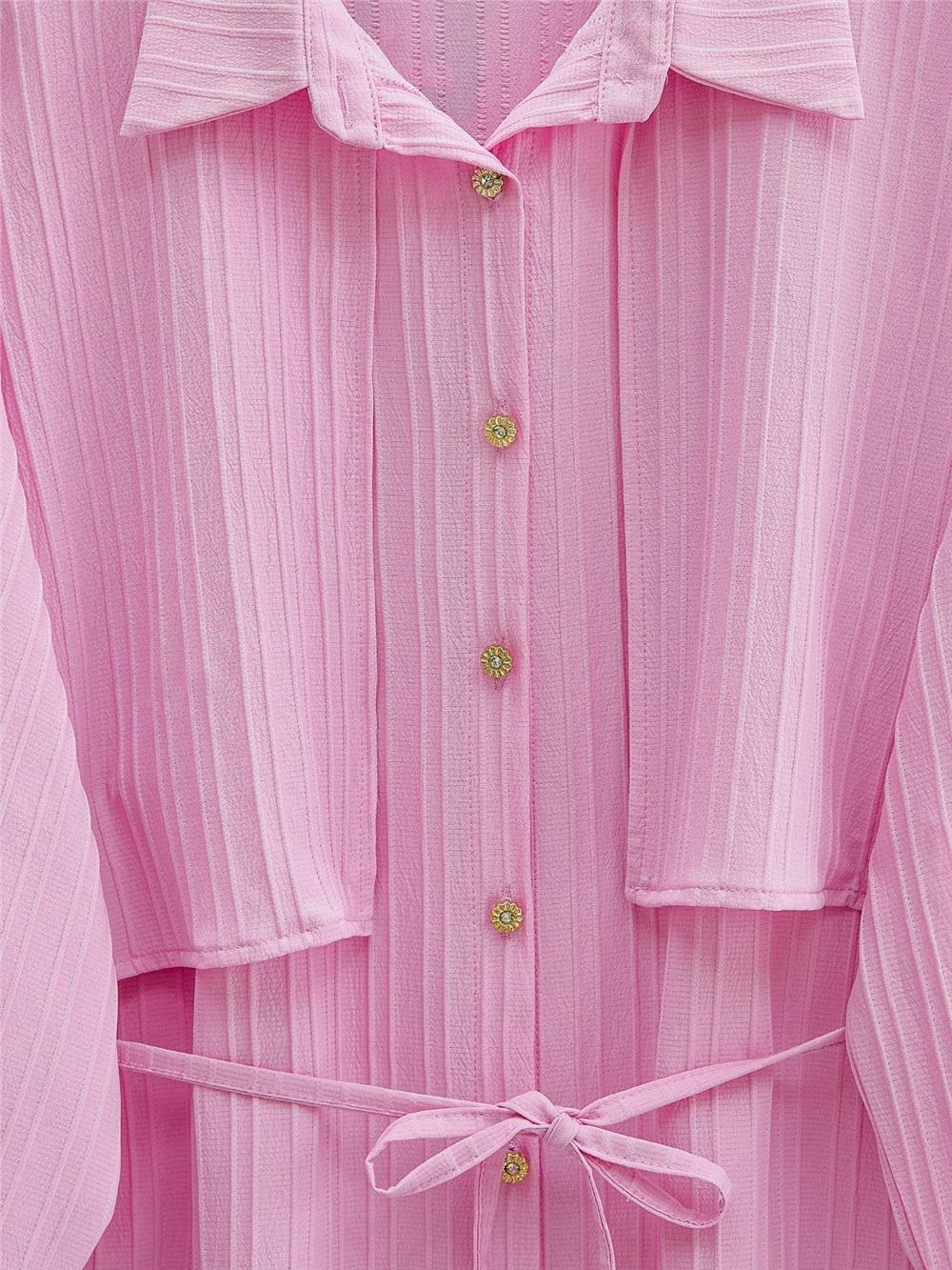 Beli Bağlamalı Bolero Detaylı Taşlı Düğmeli Gömlek -Pembe-398-1057-R20