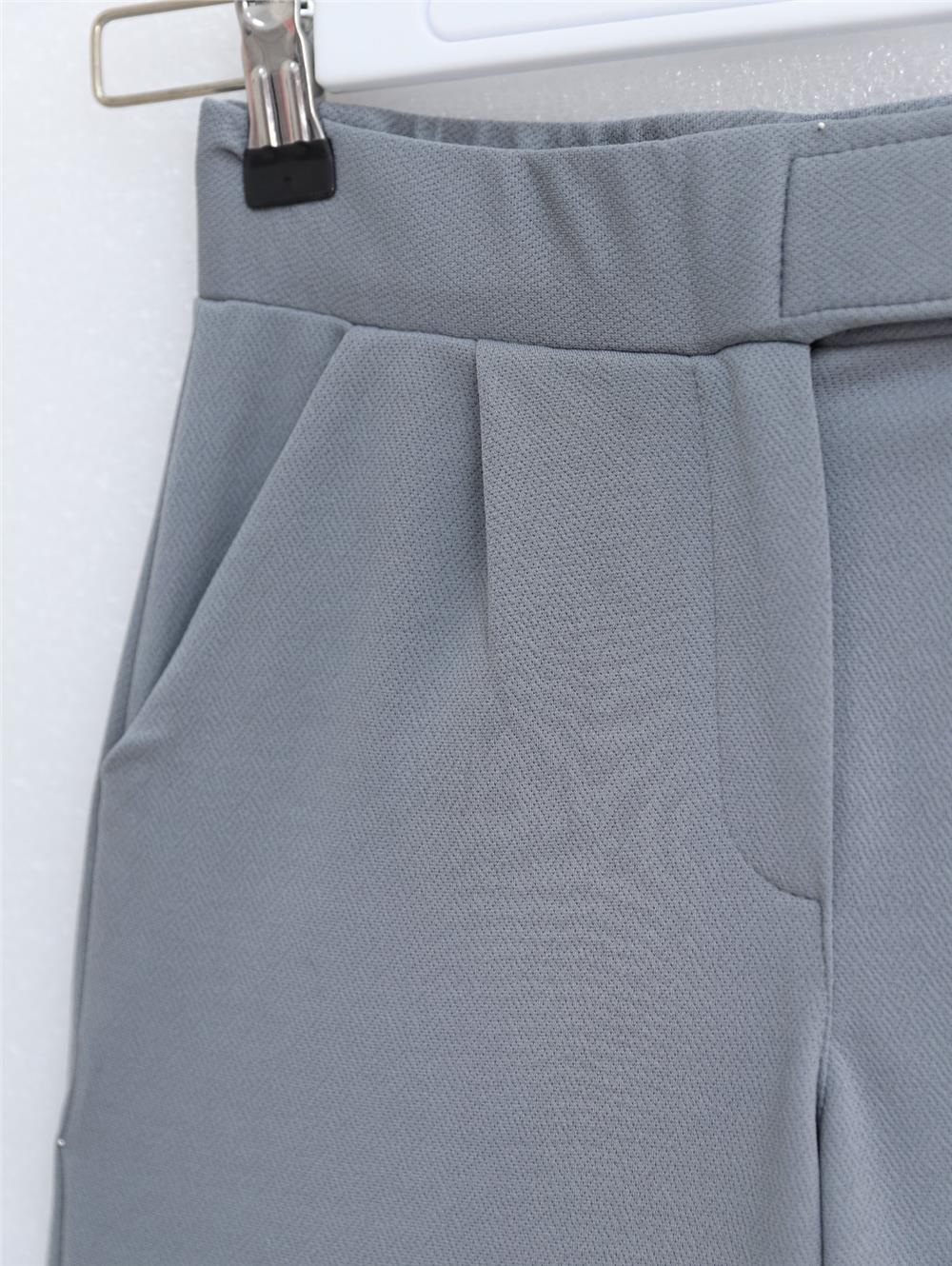 Waist Hook and Loop Detail Pipe Leg Fabric Trousers - Gray-400-1155-R11