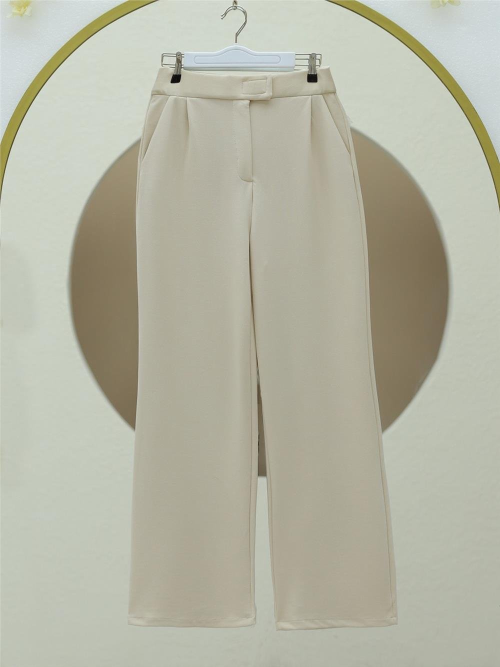 Beli Cırtlı Likralı Pantolon -Bej-326-6118-R56