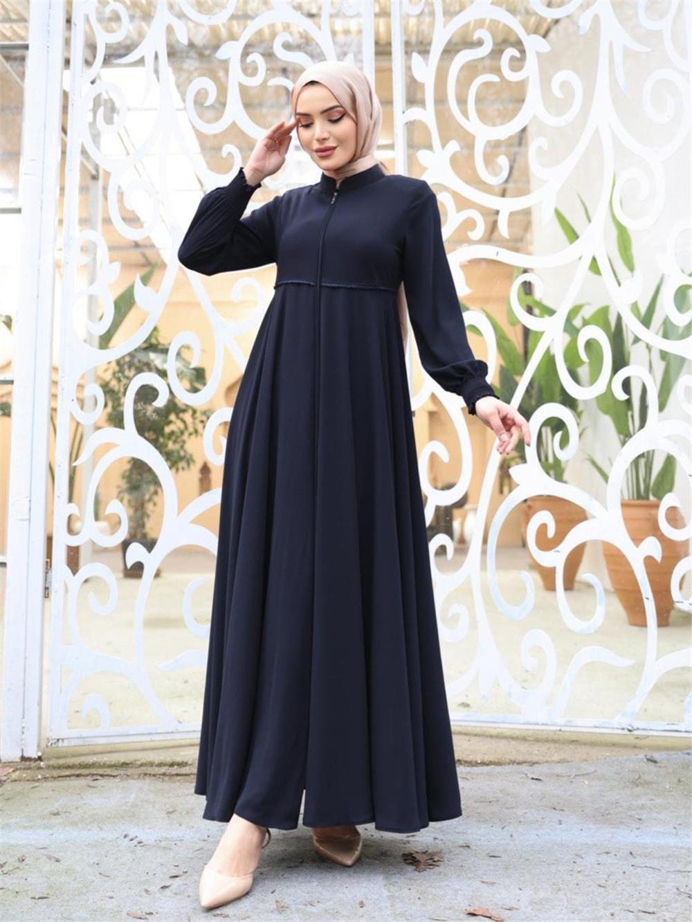 Beli Fistolu Omuzları Vatkalı Kolu Lastikli Ferace -Laci-412-3001-R03
