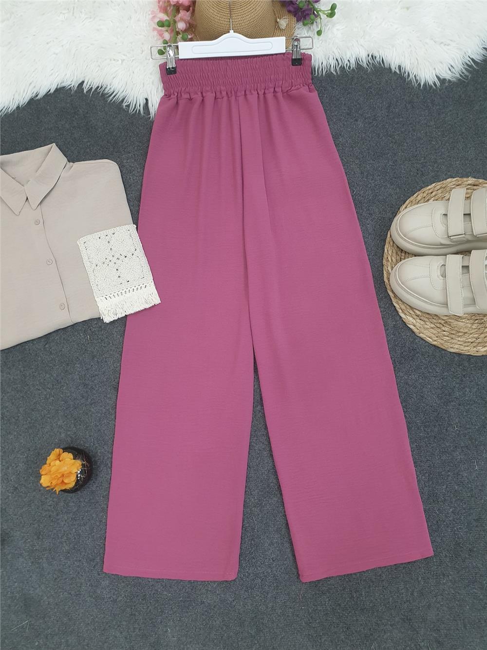Loose Ayrobin Trousers with Thick Elastic Waist - Cherry-286-10042-R44