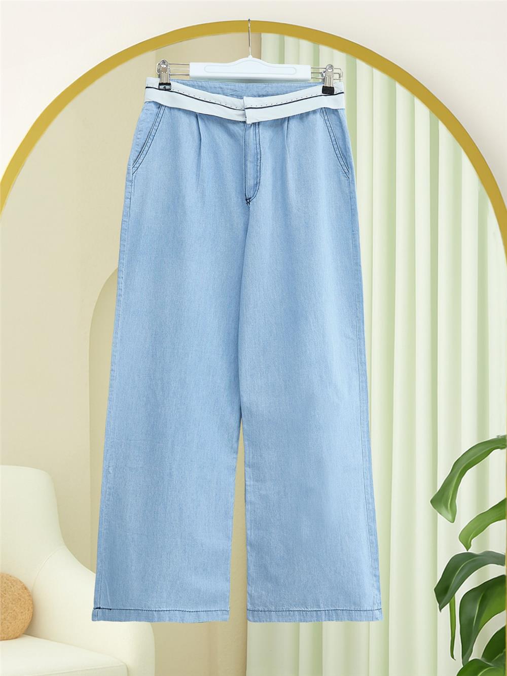 Slim Jeans with Hook Waist Belt Detail -Light Blue-138-6580-R25