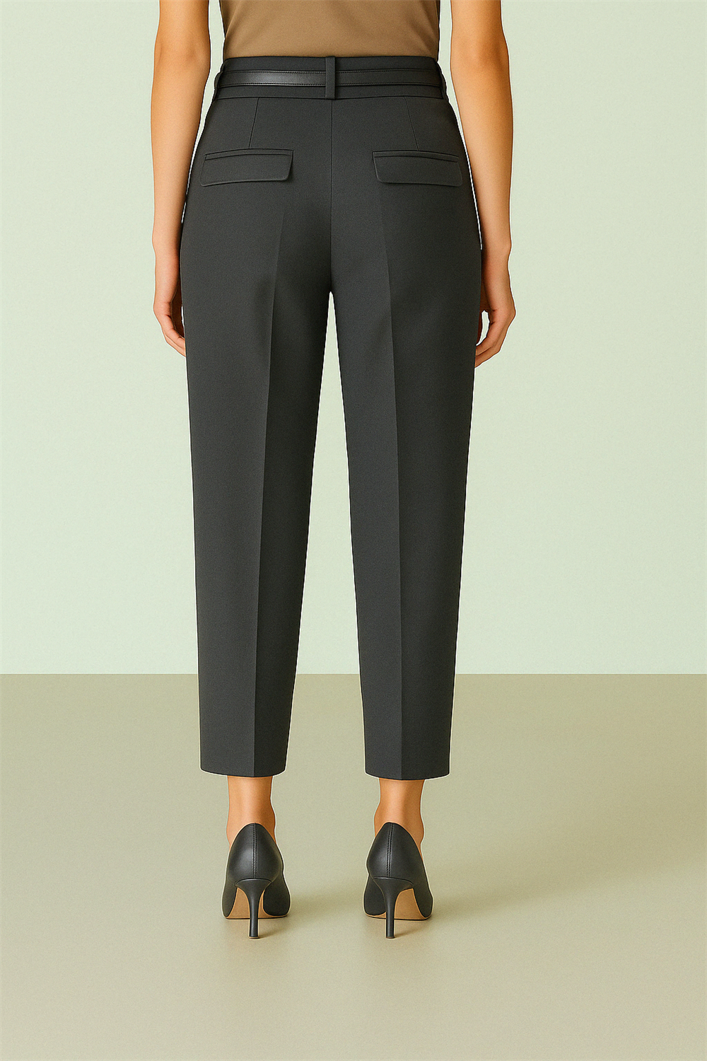 Beli Kemerli Çift Cepli Pantolon  -Füme-138-6725-R18