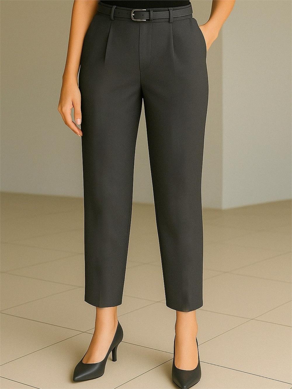 Beli Kemerli Çift Cepli Pantolon  -Füme-138-6725-R18