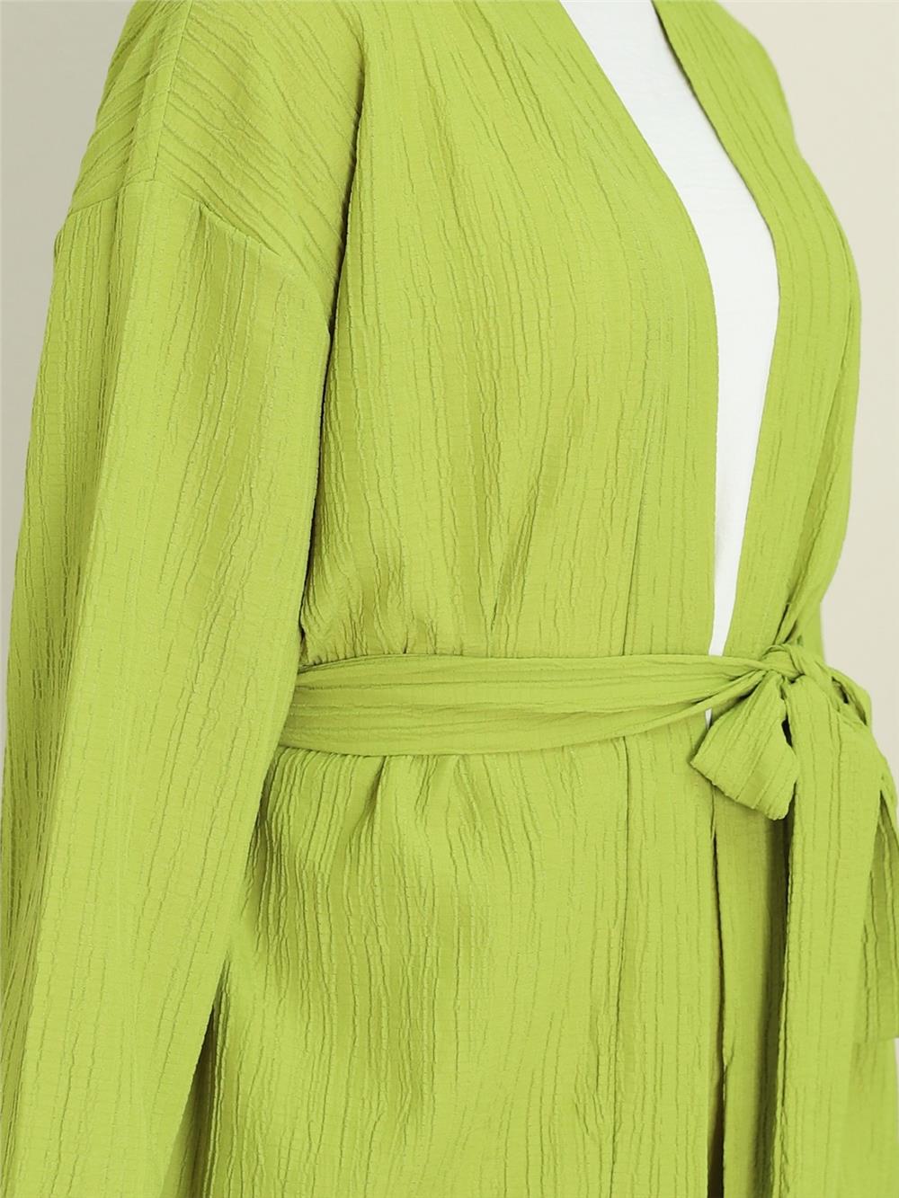Belted Waist Spanish Sleeve Crinkle Double Suit -F.Green-253-12851-R67