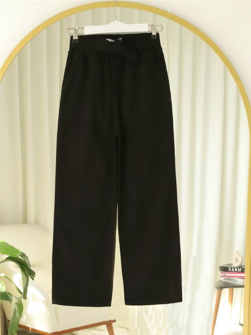 Beli Kuşaklı Lastikli Cepli Kot Pantolon -Siyah-417-16779-R01