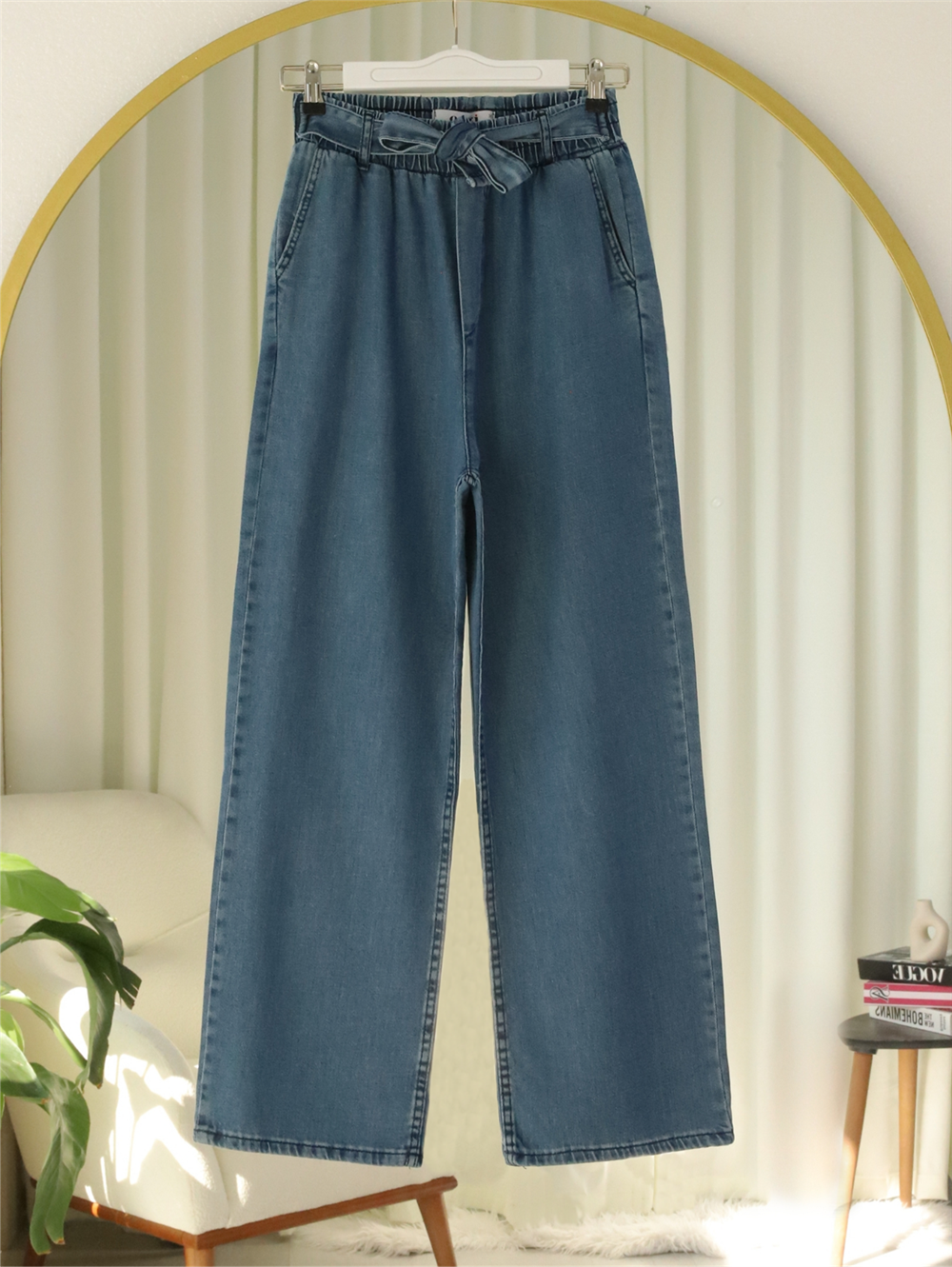 Beli Kuşaklı Lastikli Cepli Kot Pantolon -Laci-417-16779-R03