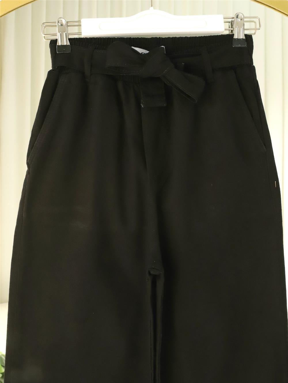 Beli Kuşaklı Lastikli Cepli Kot Pantolon -Siyah-417-16779-R01
