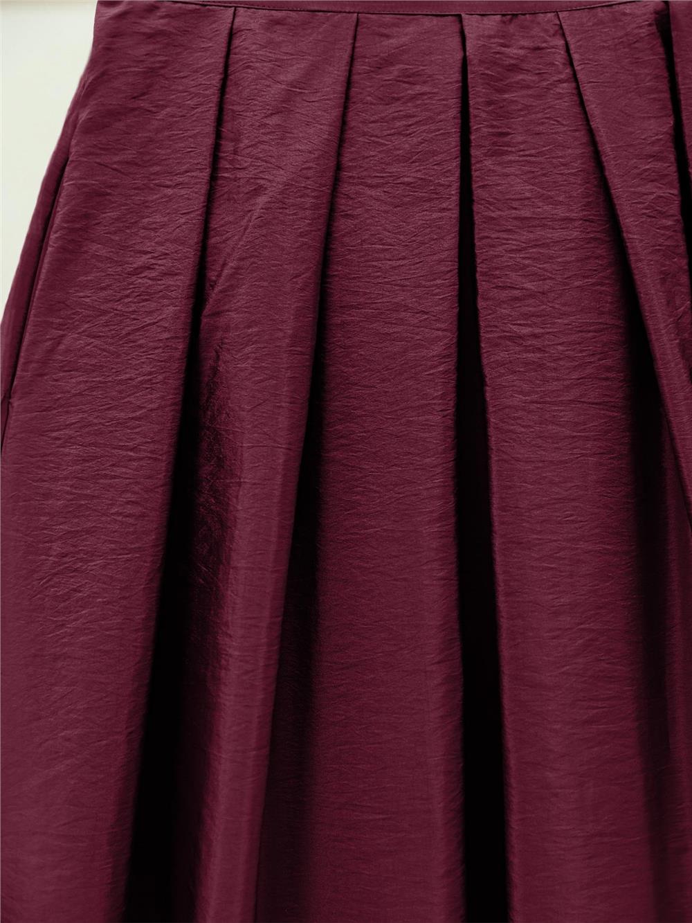 Beli Lastiki Piliseli Paraşüt Etek  -Bordo-346-3057-R04