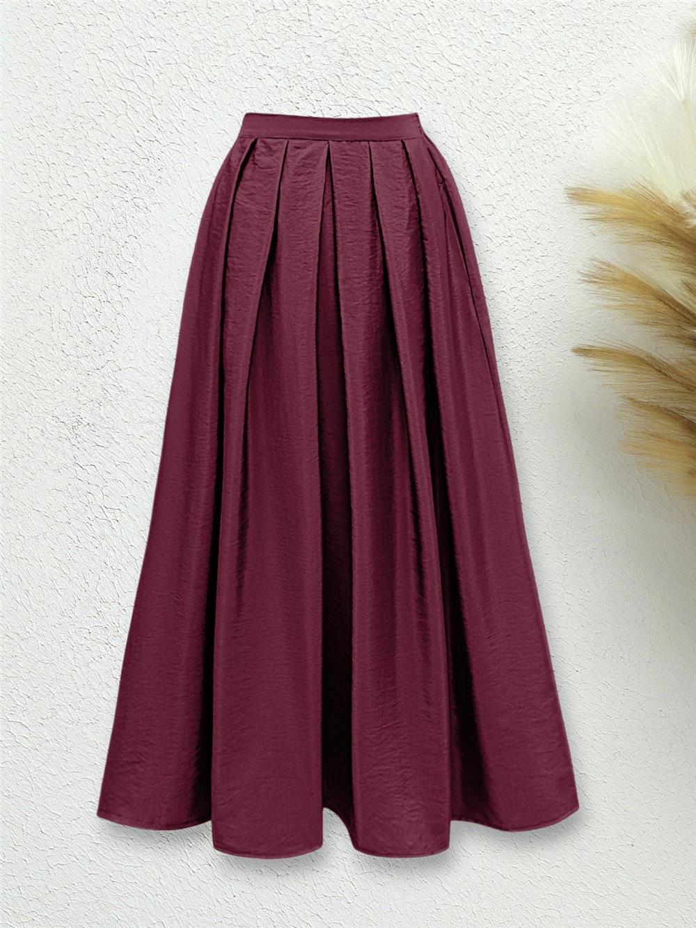 Beli Lastiki Piliseli Paraşüt Etek  -Bordo-346-3057-R04