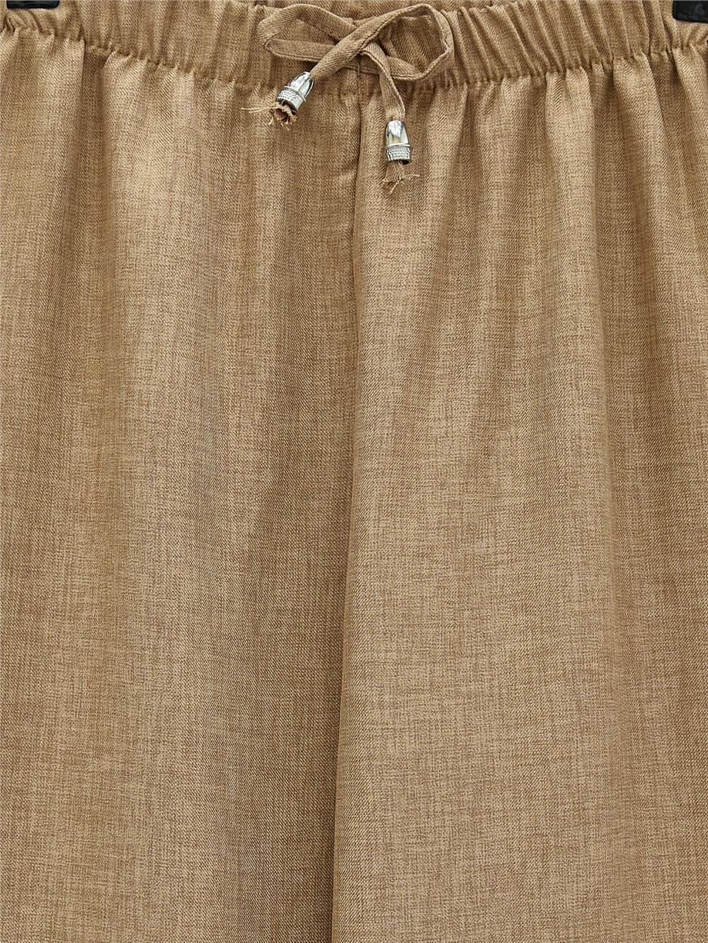 Beli Lastikli Bağcık Detaylı Bol Paça Sofya Keten Pantolon  -Tarçın-326-10061-R45