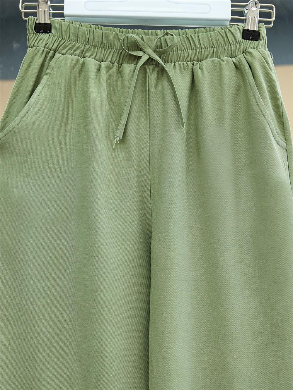 Beli Lastikli Bağcık Detaylı Cepli Bol Paça Tensel Pantolon -Çağla Y.-307-2382-R70