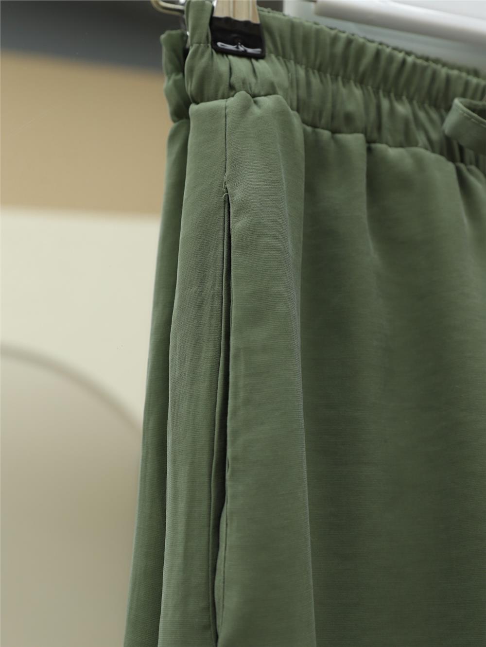 Beli Lastikli Bağcıklı Bol Paça Salaş Pantolon  -Haki-338-20646-R05