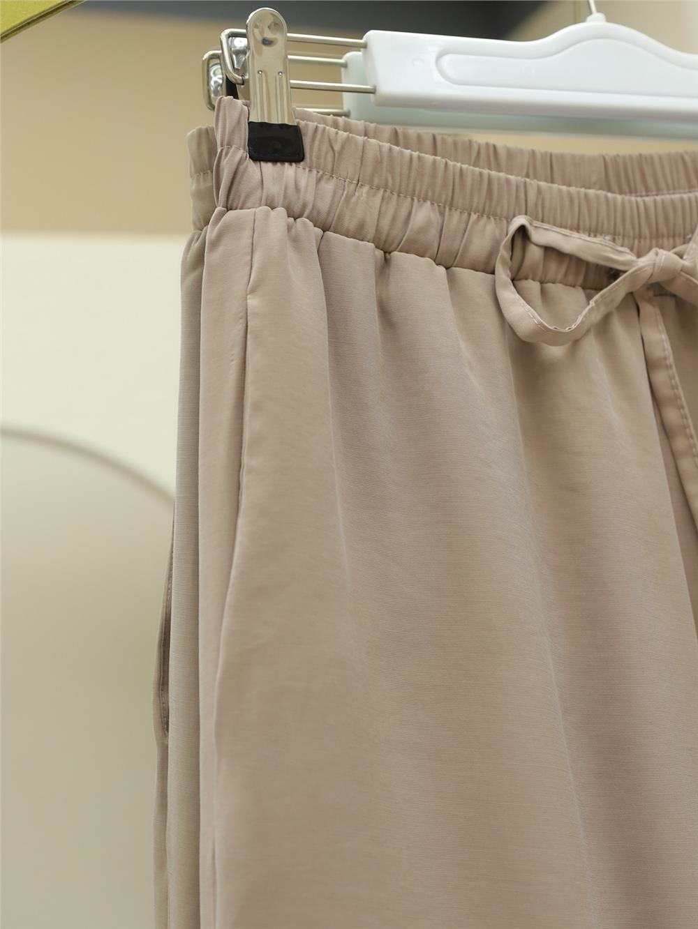 Beli Lastikli Bağcıklı Bol Paça Salaş Pantolon  -Vizon-338-20646-R23